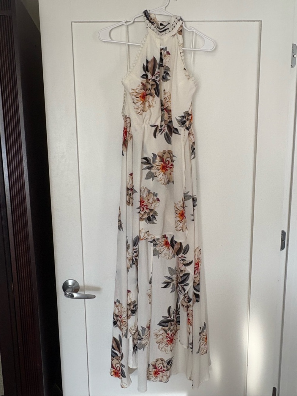 Luxxel Cream Floral Halter Maxi Dress